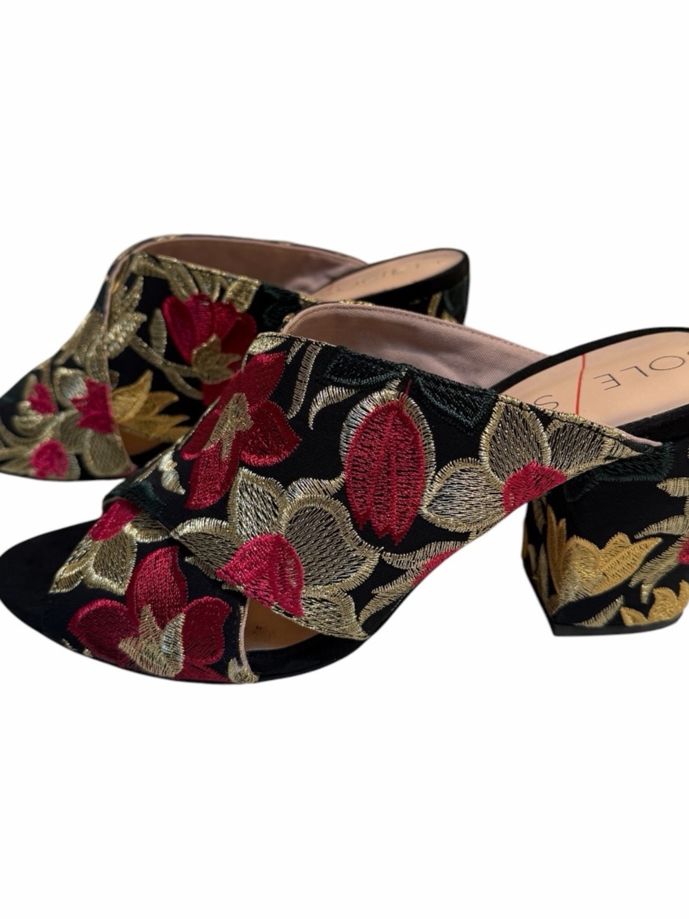 Sole Society Floral Embroidered Block Heel Mules Size 7.5 Boho Chic Nearly New - Picture 8 of 12